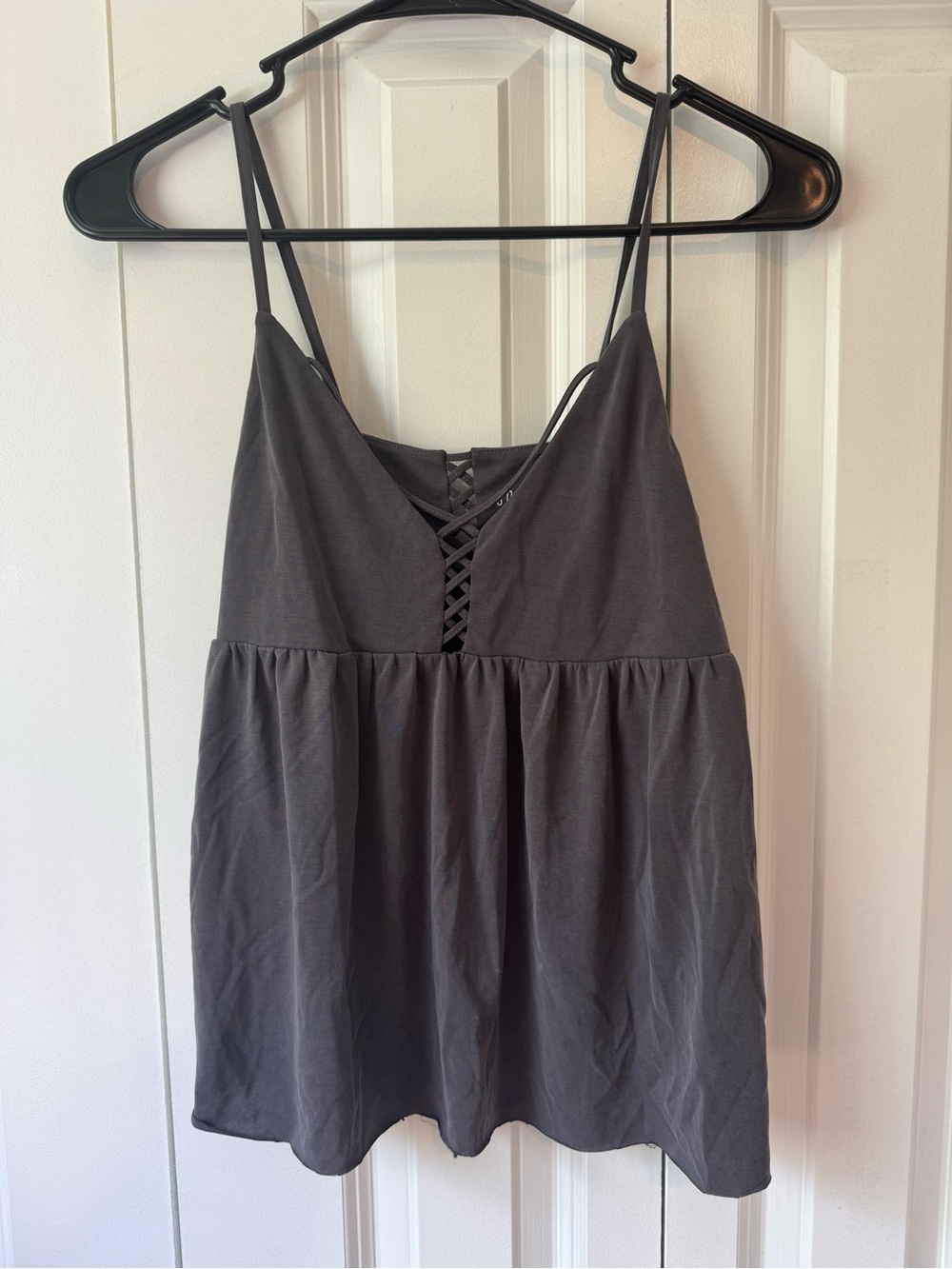 American Eagle Women’s Lace-Up Spaghetti Strap Tank Top - Charcoal